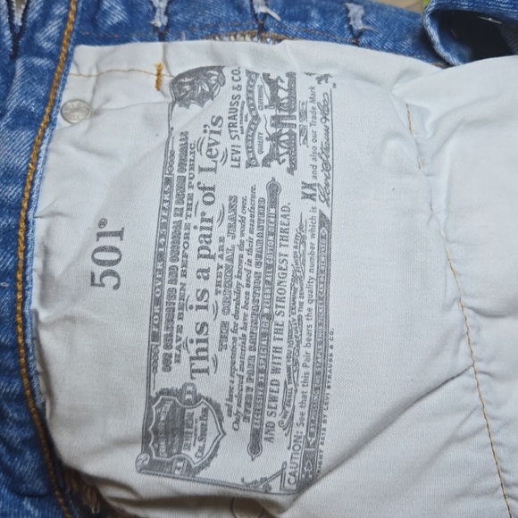 Levis 501 Cotton High Waisted Distressed Raw Hem Denim Shorts - Picture 8 of 10